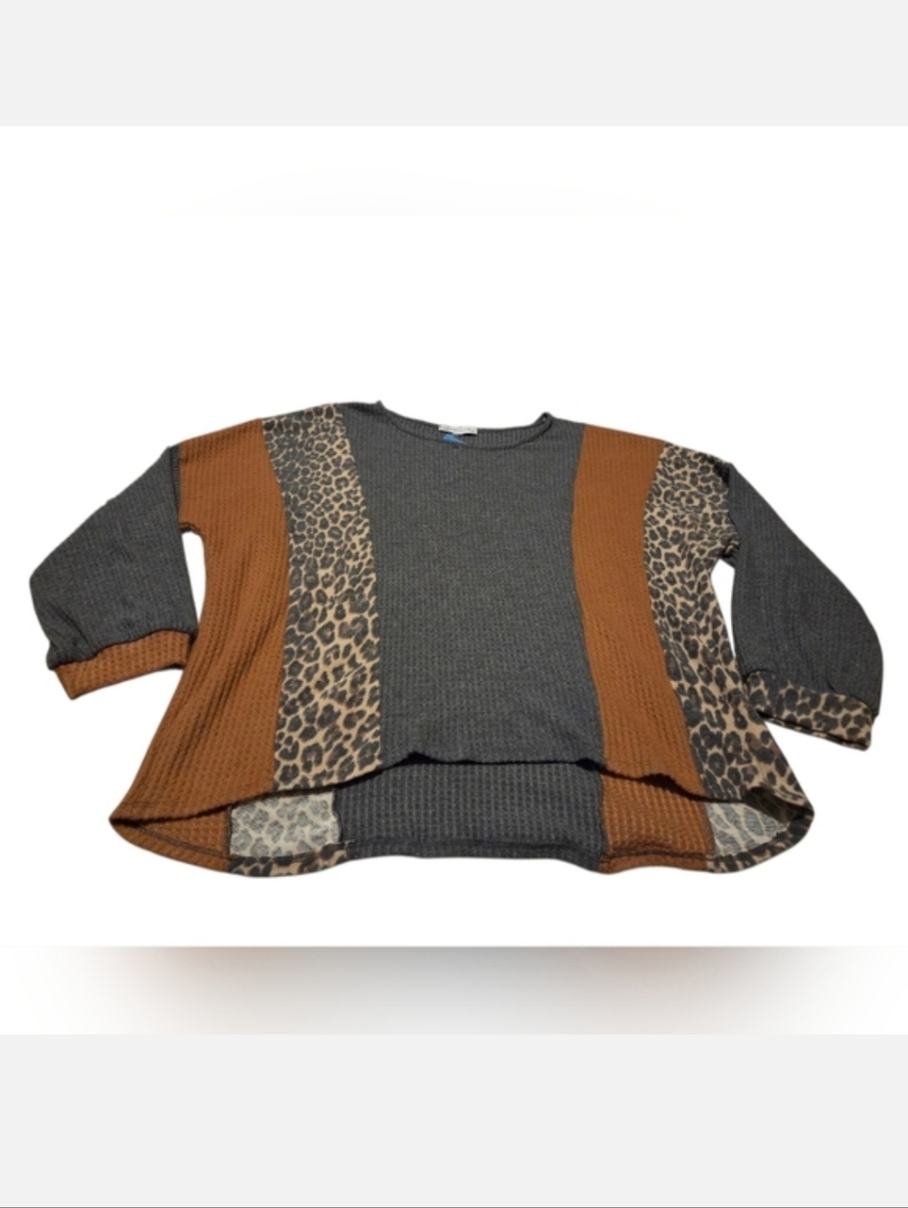 Women’s CY Fashion Waffle-Knit Leopard Print Colorblock Lightweight Sweater